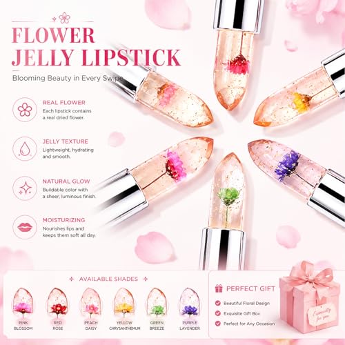 6-Piece Flower Jelly Lipstick Set - Color Changing Lip Balm