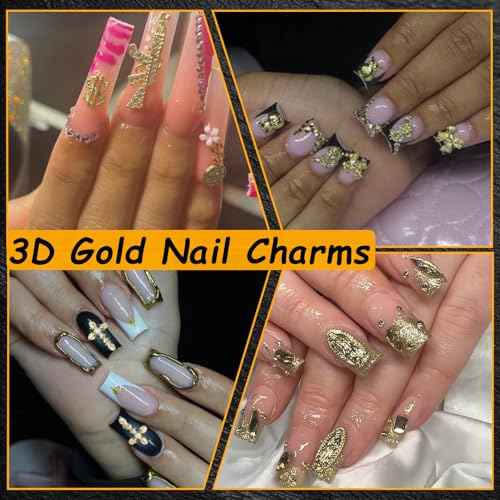 58PCS 3D Nail Charms - Gold Alloy Dollar, Gun, Virgin Mary,Cron & Cross Charms, Shiny Nail Rhinestones for Nail Art, Manicure, DIY Jewelry Making