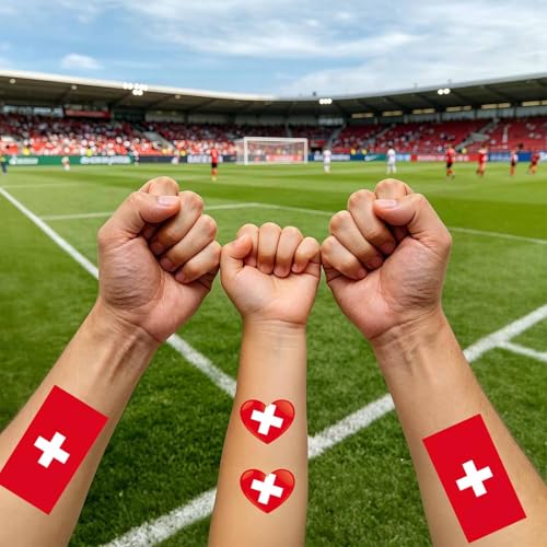 Switzerland Flag Temporary Tattoos Set - 40 Waterproof Stickers