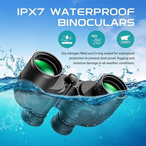 Waterproof Military 7x50 Marine Binoculars,Hooway Binoculars with w/Internal Rangefinder & Compass for Navigation,Boating(Black)