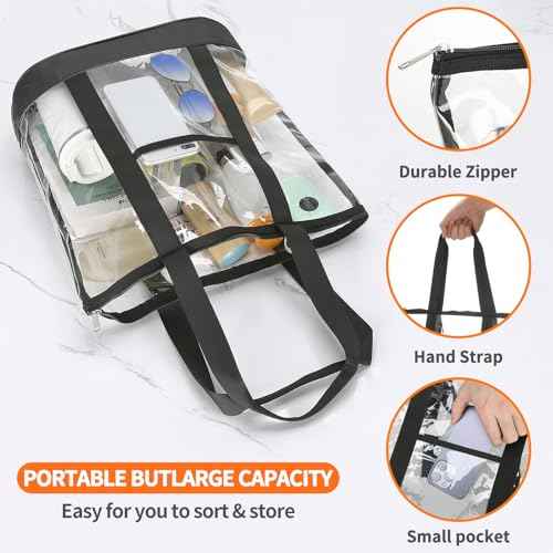 HAOGUAGUA Extra Large Clear Cosmetic Toiletry Makeup Travel Bag, Waterproof Transparent Plastic PVC Tote Shoulder Bag with Handles (BLACK)
