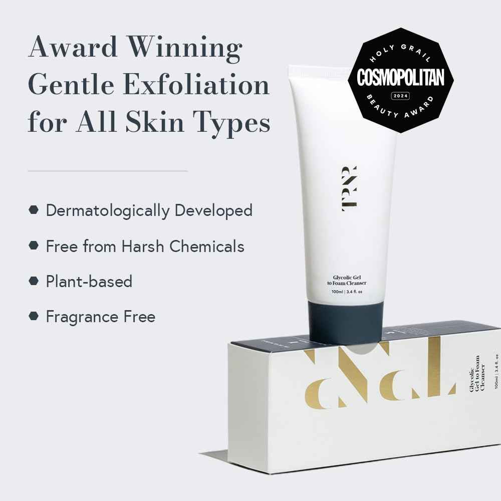 Glycolic Gel To Foam Facial Cleanser (100ml/3.4oz) | Foaming Face Wash| Natural, Plant-Based & Science-First Skincare Routine for Men & Women