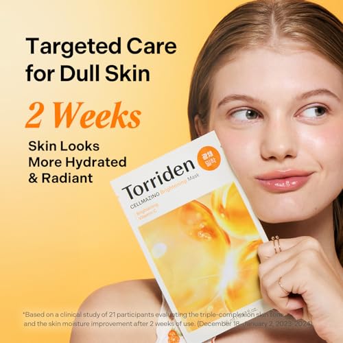 Torriden CELLMAZING Vita C Facial Mask (10 Sheets) | Radiance & Glow Boosting Korean Sheet Mask | Improving Overall Skin Tone | 5D Vitamin C + Niacinamide | Korean Face Mask