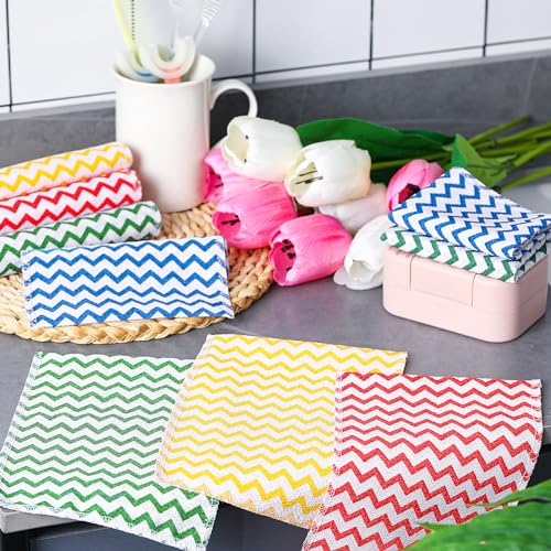 Tatuo 12 Pieces Korean Exfoliating Mitt Exfoliating Cloth Towel Korean Style Body Scrub Korean Style Scrubbing Cloth Bath Body Exfoliating Scrub Towel(Green, Red, Yellow, Blue, Small)