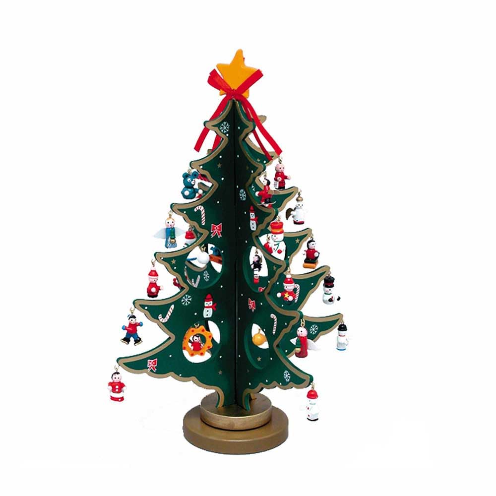 Kurt Adler Tree with Miniature Wooden Ornament, Multi Color 11.75in