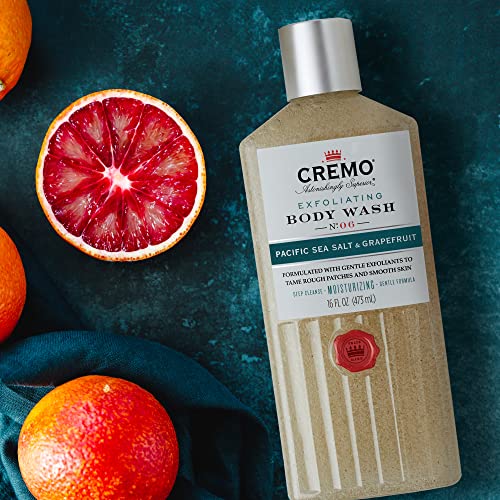 Cremo Exfoliating Pacific Sea Salt & Grapefruit Body Wash, A Refreshing Scent with Notes of Fresh Mint, Citron, Cedar and Moss, 16 Fl Oz (2-Pack)