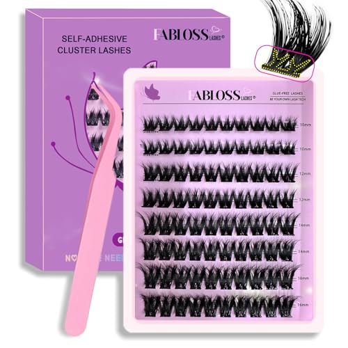 Self Adhesive Eyelashes 80Pcs Self Adhesive Lash Clusters Press On Lashes No Glue Needed Pre-Glued Glueless Lashes Clusters No Remover No Residue with Tweezers£¨Thick-Volume£©