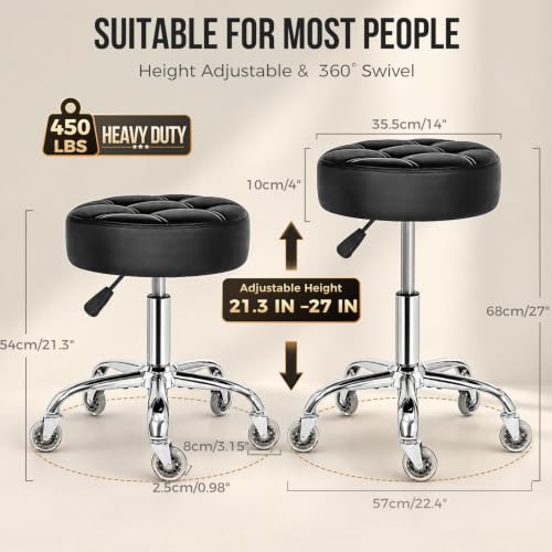 Heavy Duty Adjustable Rolling Stool with 450lb Capacity, Cushioned Seat