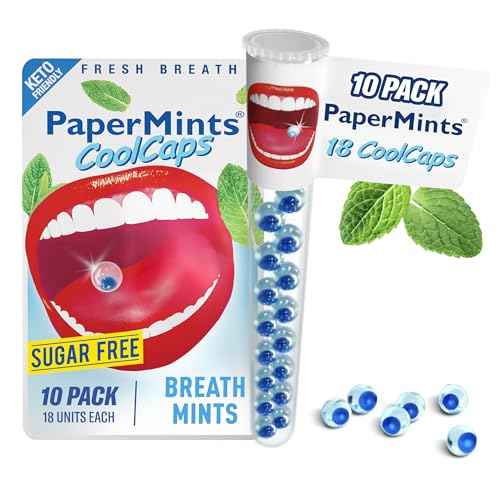 PaperMints CoolCaps - Instant Fresh Breath Mints Sugar-Free, 10 x Tubes of 18 capsules Extreme Bad Breath Treatment for Adults, Breath Freshener Pearls for Halitosis Treatment Keto-Friendly Peppermint