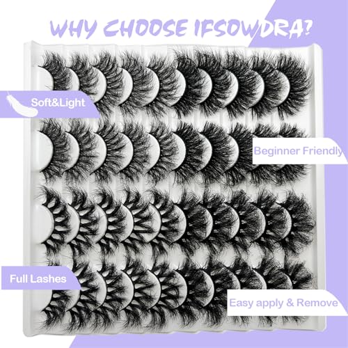 3D Mink Lashes 25mm D Curl Volume - 20 Pairs Cat Eye Eyelashes