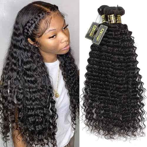 QTHAIR 16A Brazilian Deep Wave Human Hair Bundles 100% Unprocessed Virgin Remy Hair Deep Curly Weave 3 Bundles Extensions for Black Women Natural Color 18 20 22INCH