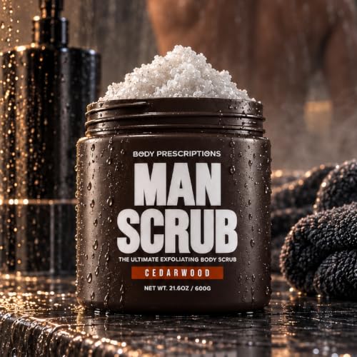 Body Prescriptions Men’s Exfoliating Body Scrub Cedarwood 21 oz – All Skin Types, Twist-Top Jar