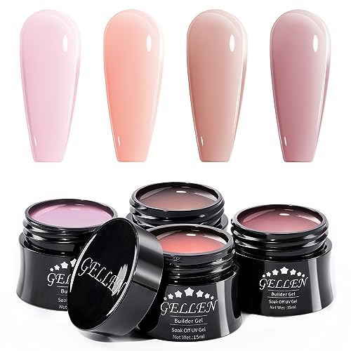 GELLEN Builder Gel Kit - 4 Colors Nail Extension UV Hard Gel Peachy Nude Pink