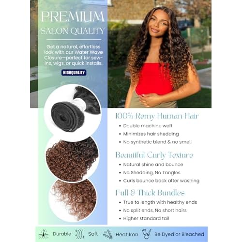 12A Brown Ombre Human Hair Bundles Water Wave 18 Inch, Chestnut Ombre Brown Wet n Wavy Single Bundle with Dark Roots 3 Tone Color #T1B/2/30 Thick Sew In Weave Remy Hair Keep Soft After Washes