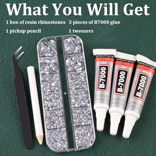 Flatback Resin Rhinestone Kit with B7000 Glue & Pickup Tools for Crafts