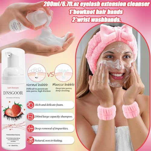 DIY Lash Extension Kit with 280 PCS 9-16mm 40D Lashes Clusters 200ml/6.7fl.oz Lash Cleanser Eyelash Shampoo Mini USB Portable Lash Fan Bond and Seal Remover Eyeliner Eyelid Cleaning Brush