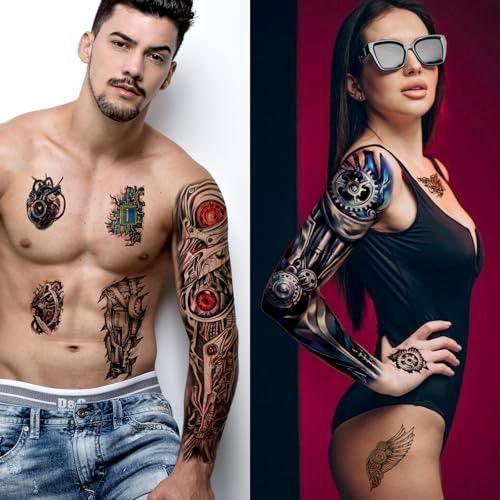 48 Sheets Full Arm Sleeve Temporary Tattoos for Men & Kids