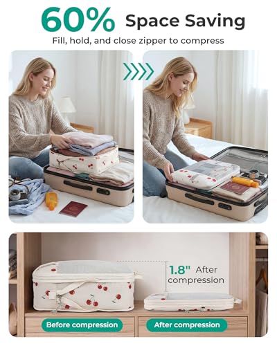 BAGSMART Cherry Pop 6-Piece Compression Packing Cubes for Travel