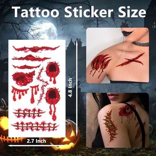 275Pcs 45sheets Fake Scars Tattoos - Temporary for Halloween 3D Wound Blood Cuts Tattoos Temporary Realistic Stitch Zombie Face Stickers Makeup Make Up for Adults Cosplay Masquerade Prank Party