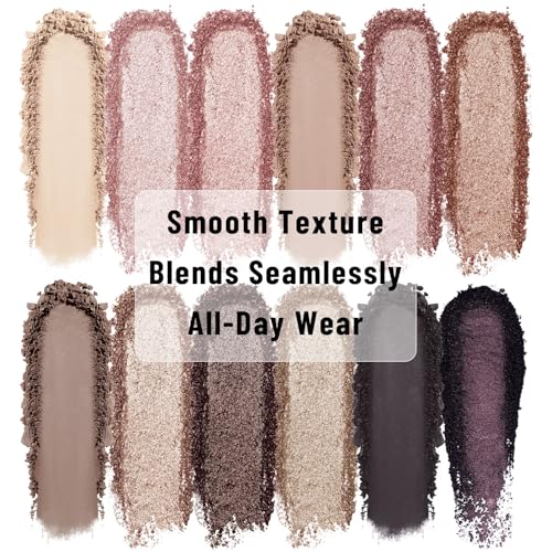 UCANBE 12 Color Eyeshadow Palette - Nude & Neutral Matte Shimmer Makeup Set with Brush