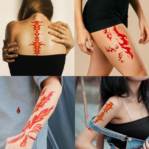 Flame Tattoo Stickers - 6 Sheets Halloween Face Makeup Decals