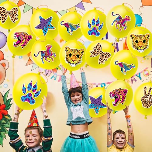 Cheetah Party Favors Pack - 24 Punch Balloons & 48 Tattoos