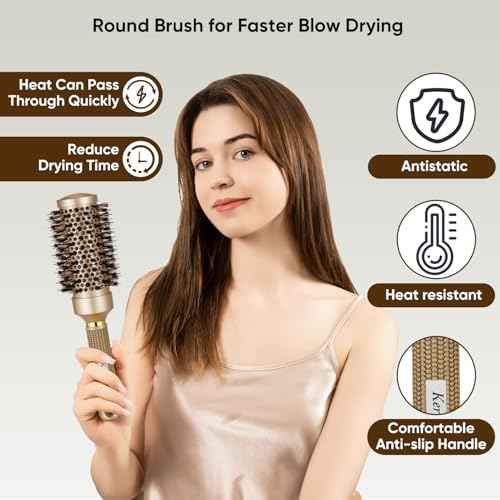 Round Brush for Blow Out, Round Hair Brush Set for Blow Drying, Nano Thermal Ceramic Ionic Tech, with Boar Bristles, for Styling, Curling, Add Volume (2Pack - 2.9/2.5 Inch, Barrel 1.7 Inch)