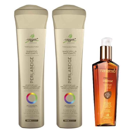 Naissant Set No Yellow Shampoo, Treatment Mask and Argan Oil. Color Care,Hair Intensifier and Damage Repair. Without Salt and Parabens for Blonde Hair (Perla Beige)