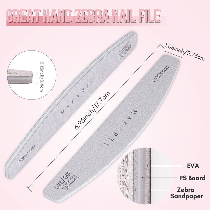 Makartt Nail File: 100/180 Grit Emery Boards for Nails, 10 Pcs Zebra Doubled Sides Coarse Fingernail Filer for Acrylic and Extension Gel Removal Manicure Kit Salon Home Use