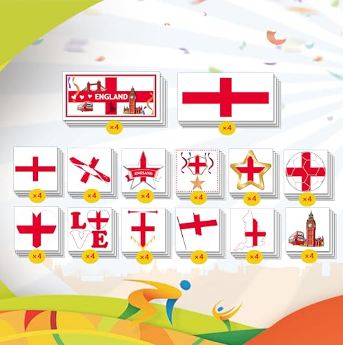 56Pc England Flag Temporary Tattoos Waterproof