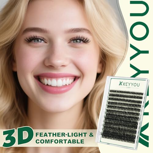 KEYYOU 3D Eyelash Extensions Clusters - 144pcs D Curl, 8-18mm