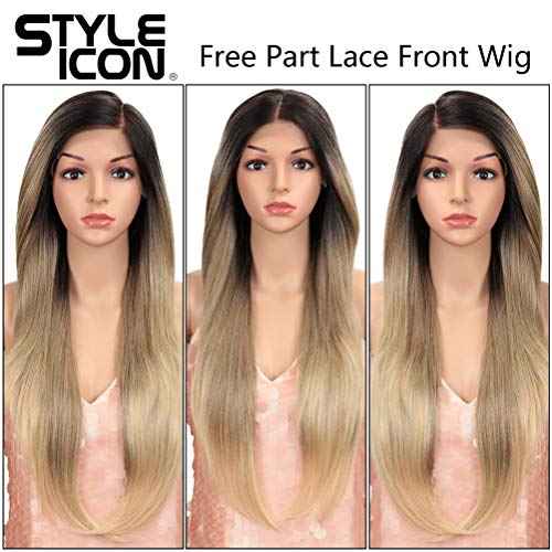 Style Icon Easy-360 Lace Wigs 28" Free Part Lace Frontal Wigs Long Straight Wig Ombre Blonde Synthetic Wig(28", SOP 22613)
