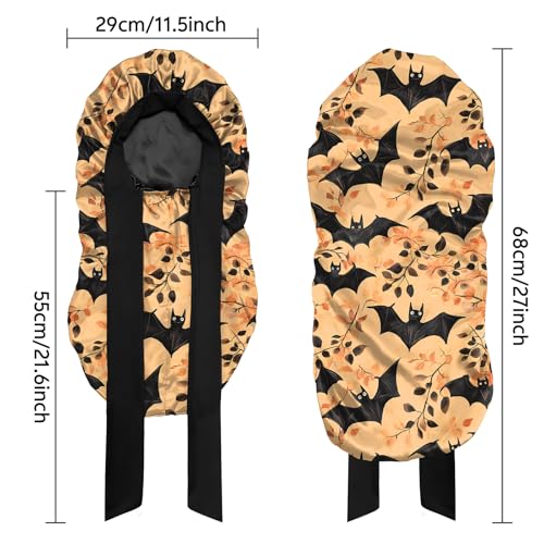 Long Satin Sleep Bonnet for Women & Girls - Soft Silk-Lined Nightcap with Tie - Orange Bat Ao13