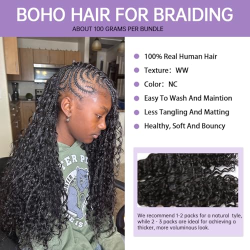 100% Human Braiding Hair 100G Boho Waves 14 inch
