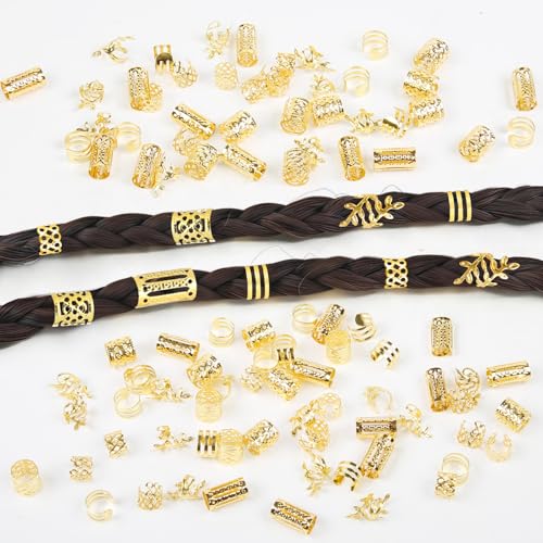 Gold Hair Cuffs for Braids - 100 Piece Set