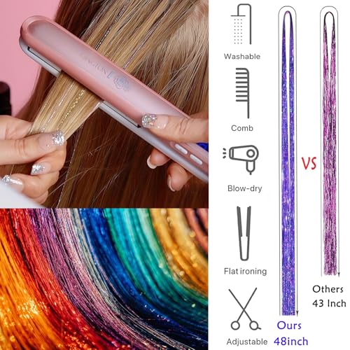 LEDIZE Red Hair Tinsel Kit for Girls & Women Fairy Glitter Extensions - N/Red