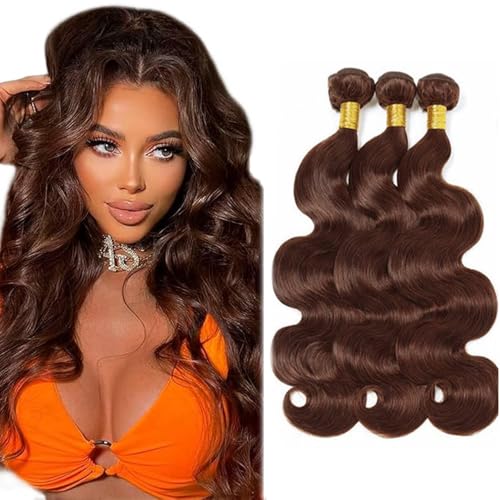 FuivJuix 3 Pack Brown Human Hair Body Wave Bundles 12 Inch Virgin Brazilian Hair Extensions