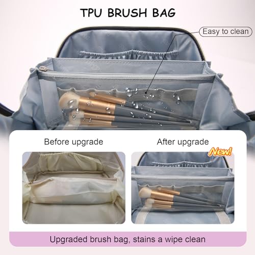 BOYATU Travel Makeup Bags Cosmetic Organizer Bag: 3-Set Large Capacity Make up Bag - PU Leather Toiletry Bags for Women - Wide Open Portable Pouch with Divider & Handle (02-Z-Violet)