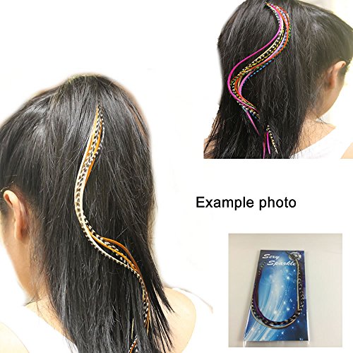 Feather Hair Extensions 8-11" Red Black White Grizzly 5 Pack