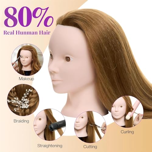 80% Human Hair Mannequin Head with Tripod Stand for Hair Styling