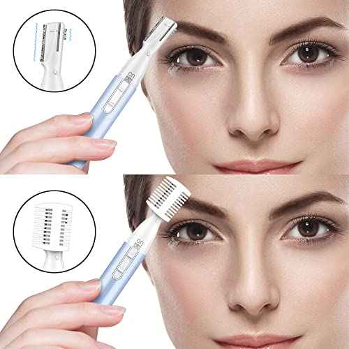 Eyebrow Trimmer, Precision Electric Eyebrow Razor for Women Battery-Operated Facial Hair Remover with Comb No Pulling Sensation Painless for Face Chin Neck, Upper-Lip, Peach-Fuzz