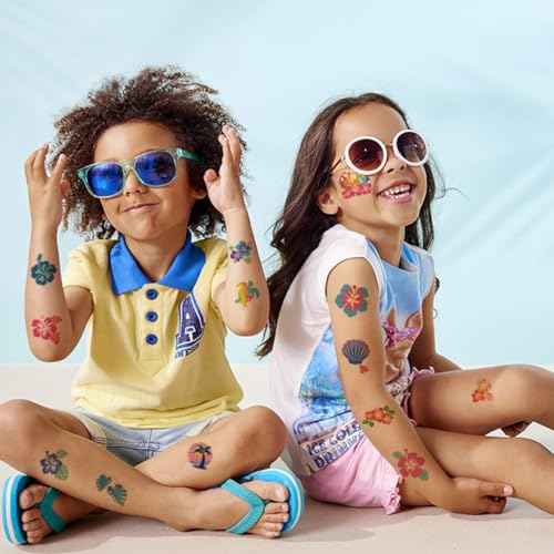 Glitter Hibiscus Temporary Tattoos for Aloha Party Decoration - 74 Individually Sheets Glitter Hawaii Flower Tattoos for Kids Women Hawaiian Party Favors