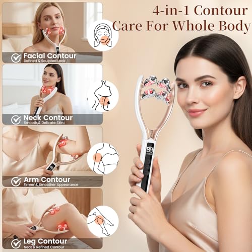 Red Light Facial Massager with 3D Contour Roller for Face & Neck