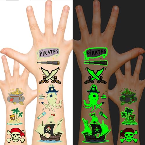 Glow Temporary Tattoos for Kids - Pirate Design Goodie Bag