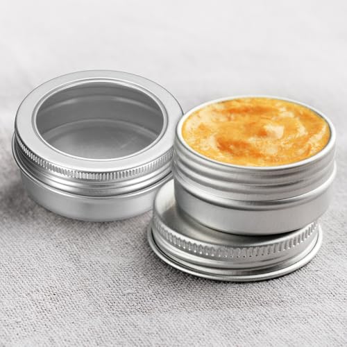 UXcell 40 Pcs Aluminum Round Tin Cans, 2 Oz, Silver, Travel Sized, Cosmetic Sample Containers with Clear Lid