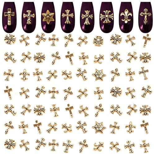 Gold Cross Nail Charms ? 100 Pcs Set Gold Nail Charms and Gems in Acrylic & Metal Alloy, Durable 3D Cross Shapes for Trendy & Artistic Designs ? Easy-to-Apply Accessories for Eye-Catching Manicures