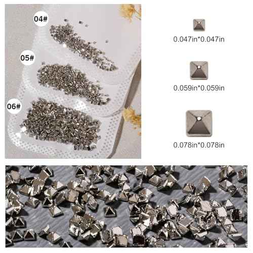 WOKOTO 600 PCS Silver Punk Pyramid Nail Charms For Acrylic Nails, 3D Silver Pyramid Rivet For Nails Metal Punk Nail Studs Charms - 3D Gothic Nail Charms Cone Studs Nails, Silver Cone Spike Studs