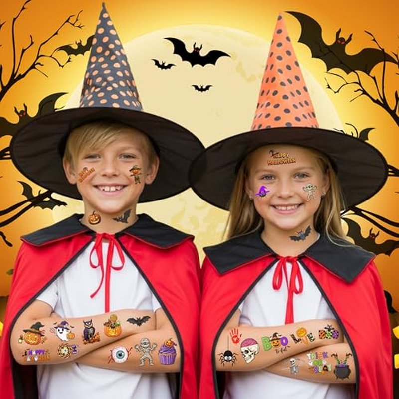 Halloween Temporary Tattoos | Halloween Party Decorations Trick Or Treat D?cor Accessories Stickers Party Favors Skeleton Bat Spider Owl Ghost Pumpkin Gift Idea For Kids Teen Adult Boy Girl-60Pcs