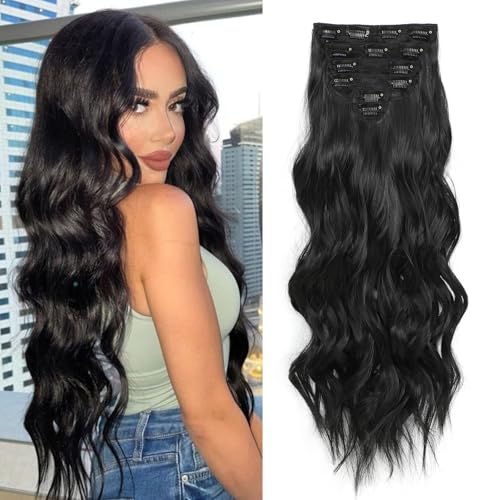 Fliace Clip in Hair Extensions 24" 6 Piece Wavy Black