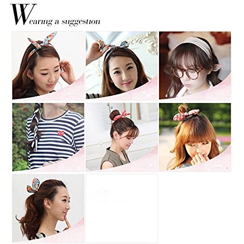 6Pcs Twist Bow Headbands with Wired Rabbit Ears